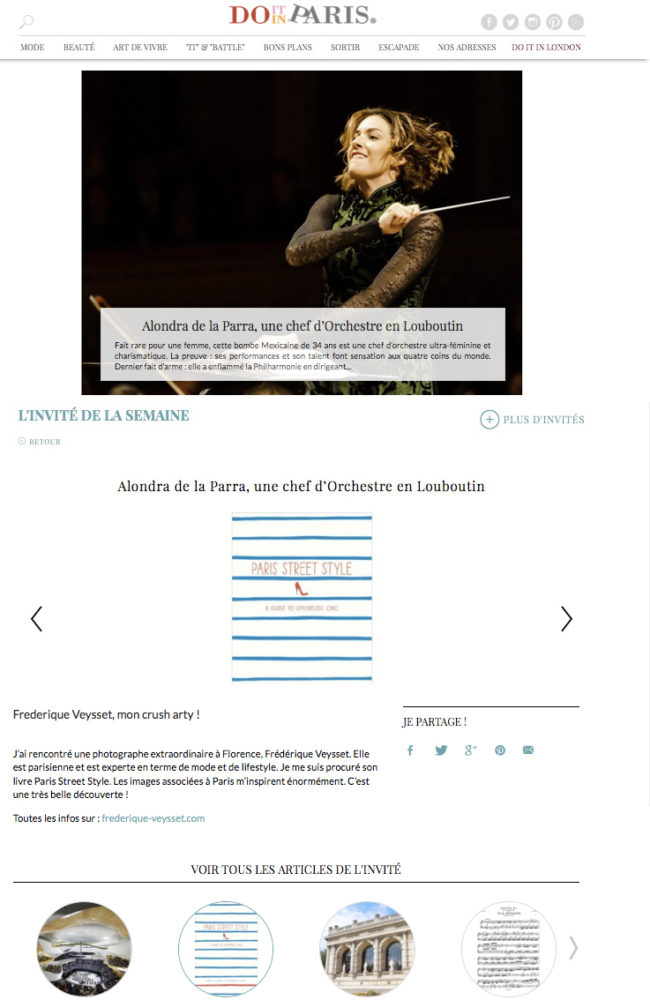 Alondra de la Parra Speaking of 'Paris Street Style' in 'Do it in Paris' website