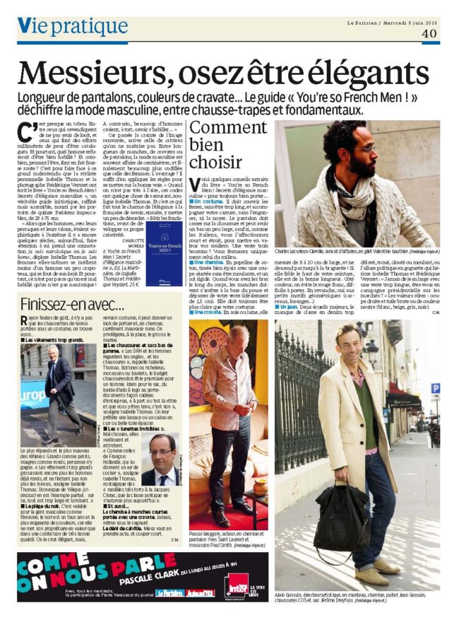 Speaking of 'You're so French men' in Le Parisien newspaper